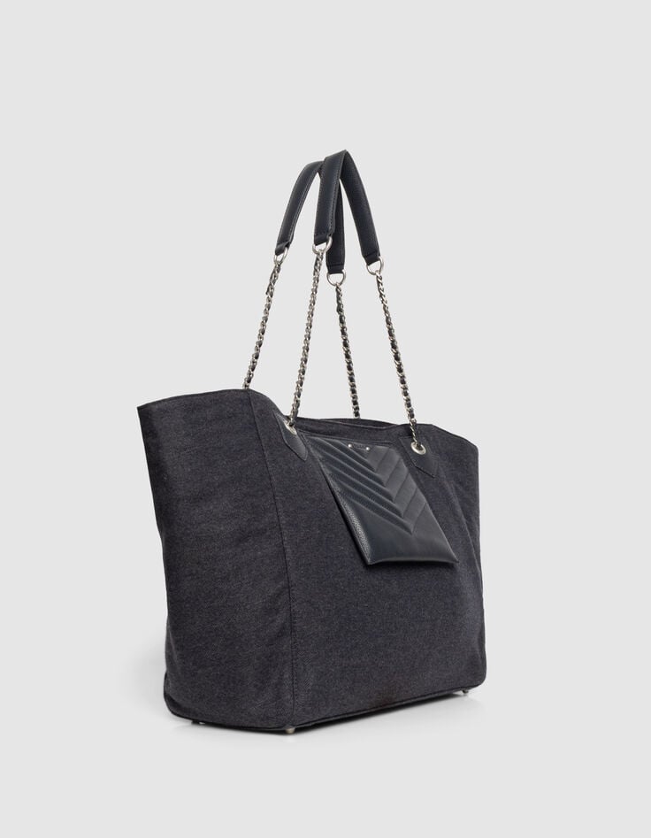 Women’s navy flannel and leather mix 1440 tote bag Size XL-2