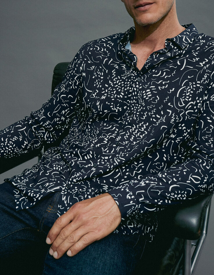 Chemise REGULAR marine LENZING™ ECOVERO™ imprimé graffiti Homme-1
