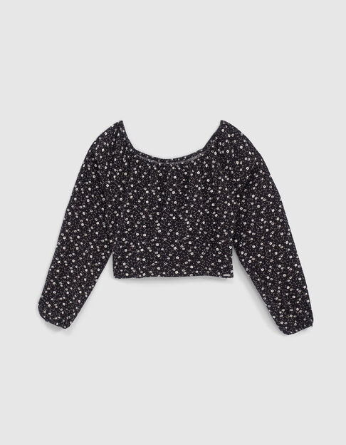 Blusa negra cropped estampado floral niña
