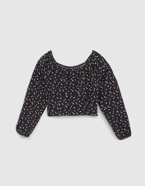 Schwarze Crop-Mädchenbluse mit Blumenprint - IKKS