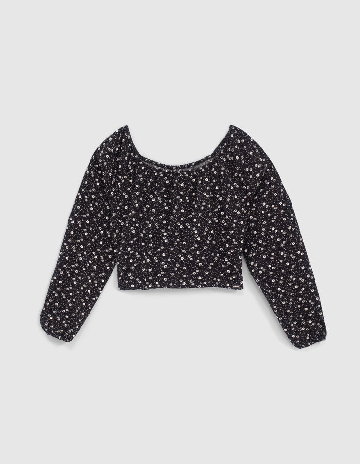 Zwarte cropped blouse met bloemenprint meisjes-1