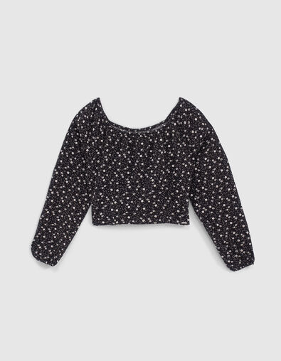 Girls’ black floral print cropped blouse - IKKS