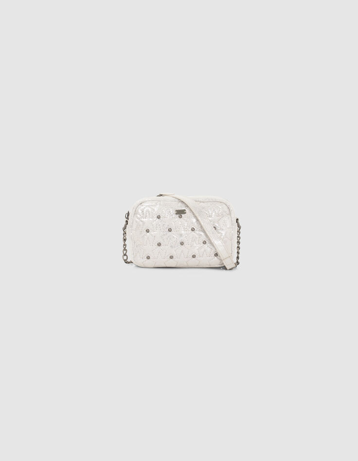Silberfarbene M&auml;dchenhandtasche mit Sternen und Nieten-4