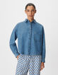Chemise en jean bleu cropped Femme-2