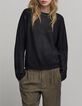 Women's black openwork knit sweater-1