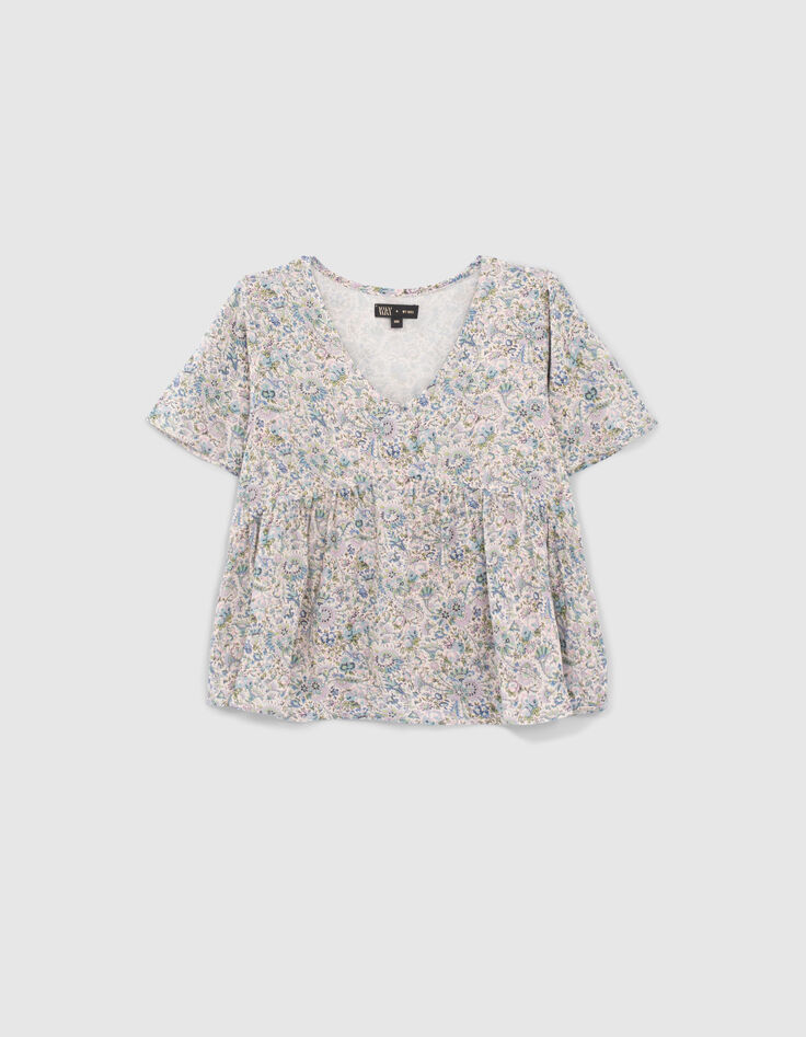 Girls’ ecru flowery print LENZING™ ECOVERO™ blouse-1