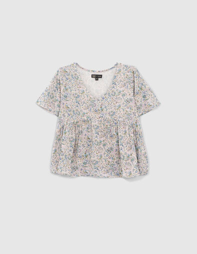 Girls’ ecru flowery print LENZING™ ECOVERO™ blouse - IKKS