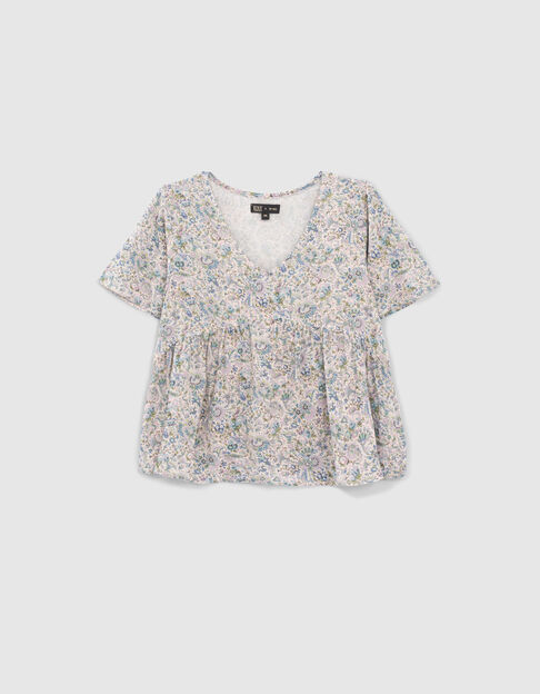 Girls’ ecru flowery print LENZING™ ECOVERO™ blouse