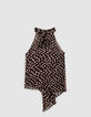 Top fluide asym&eacute;trique marron imprim&eacute; pois Femme-7