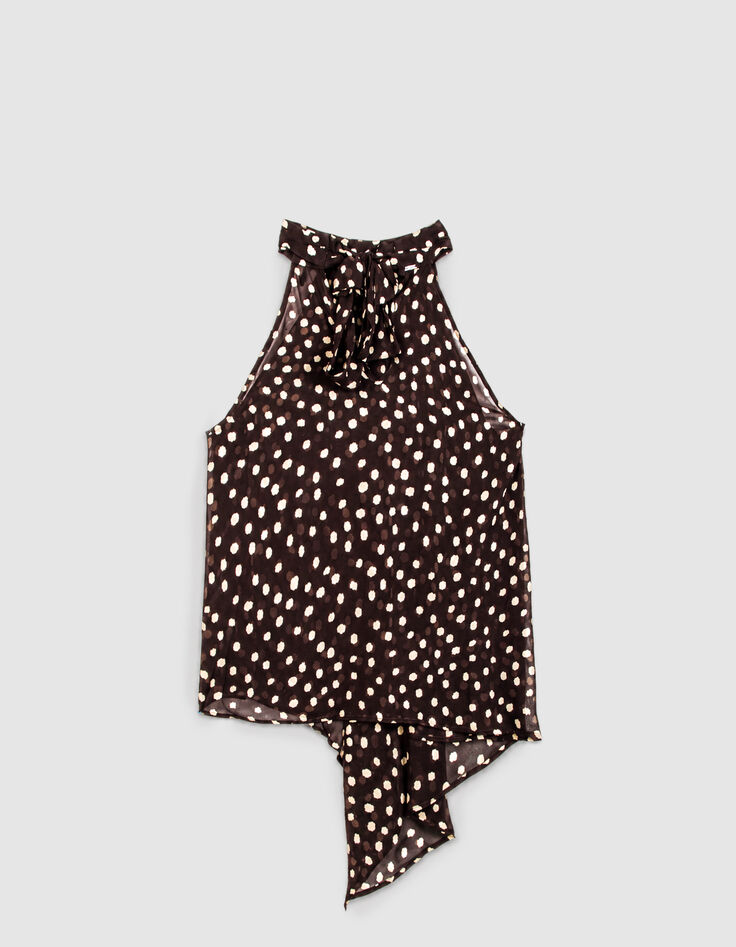 Top fluide asym&eacute;trique marron imprim&eacute; pois Femme-7