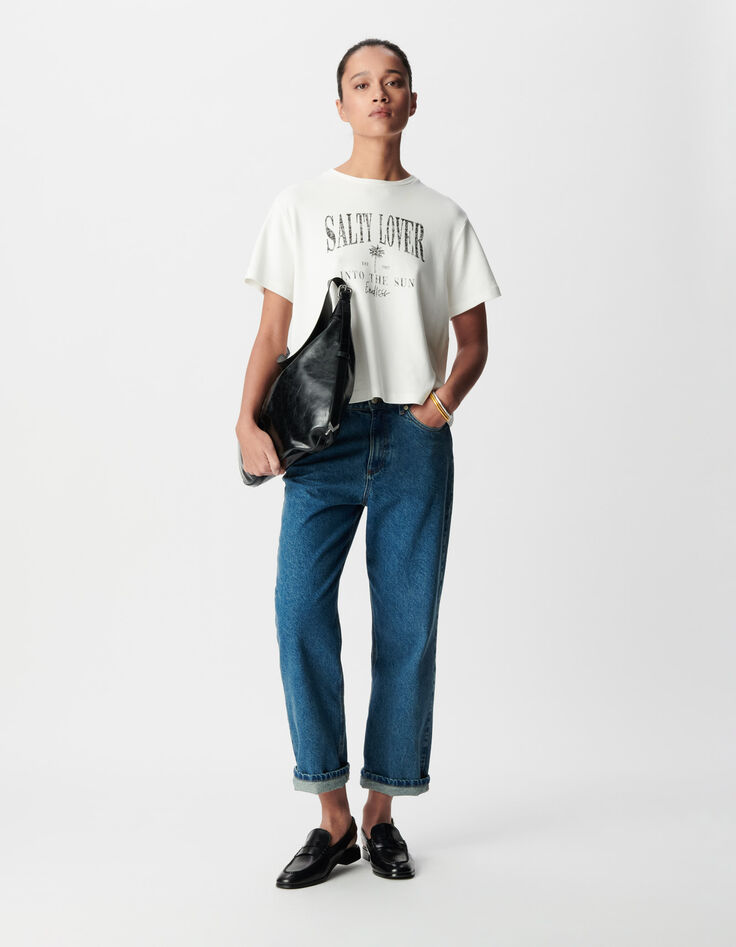 Women's white organic cotton message round neck t-shirt-1