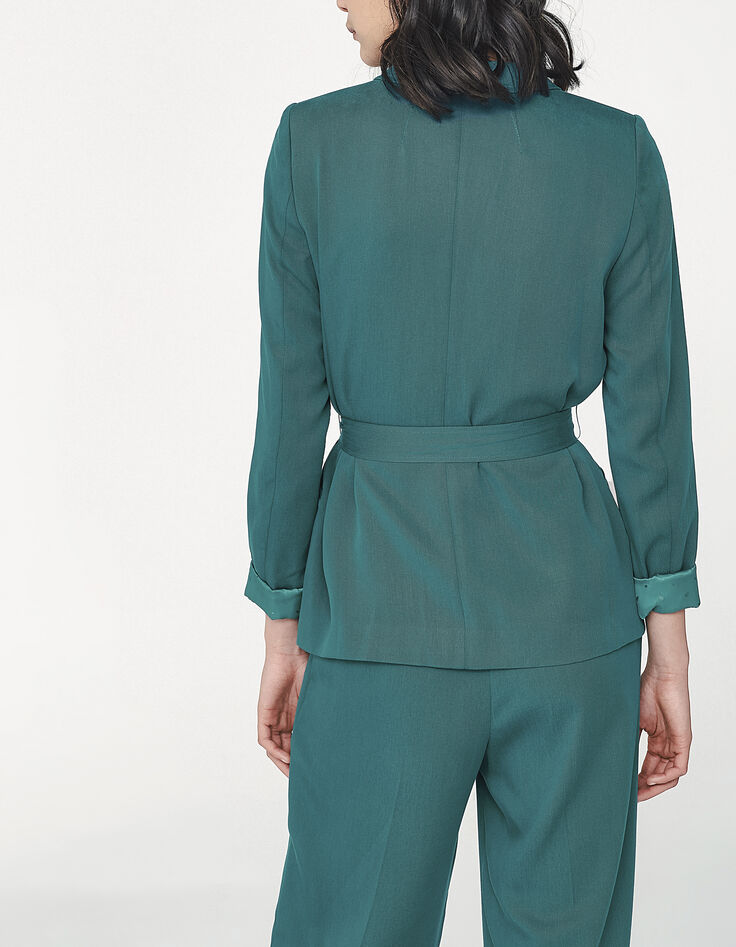Veste tailleur en tencel émeraude avec ceinture femme-3