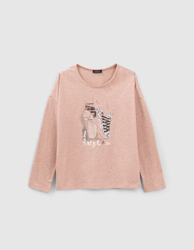 Girls&rsquo; pink ballet shoe-trainers T-shirt - IKKS