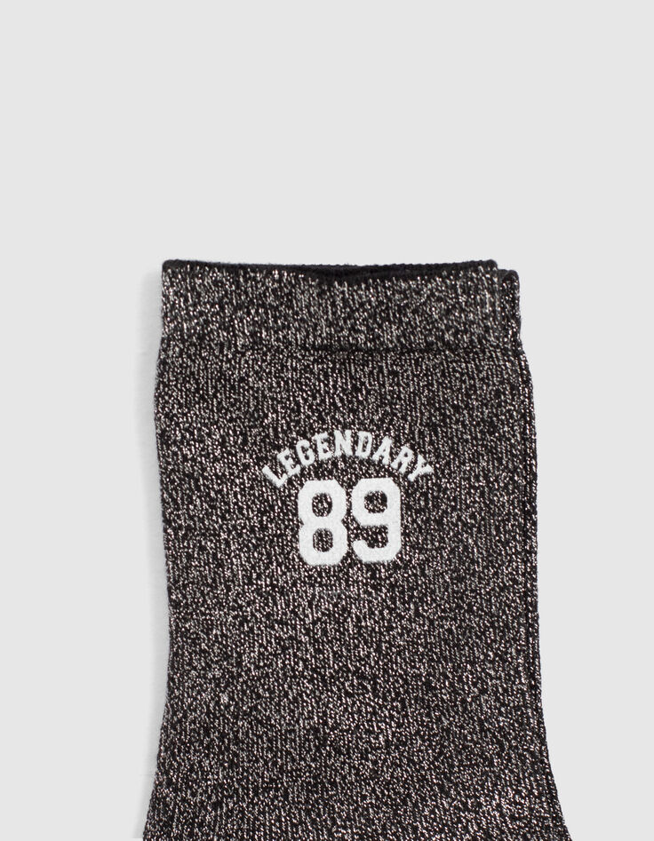 Chaussettes blanc cassé rayé bleu et noir argent fille -3