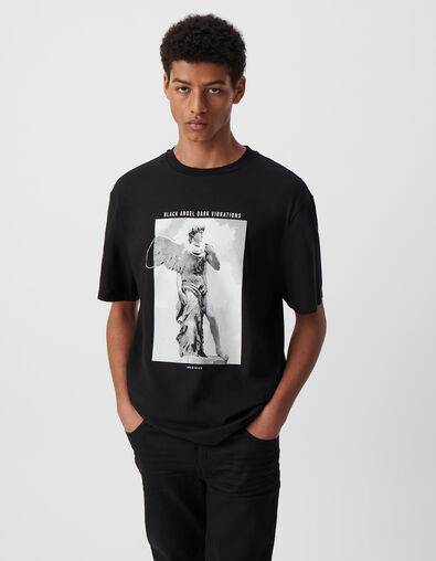 Men's black T-shirt with statue image and embroidery - IKKS