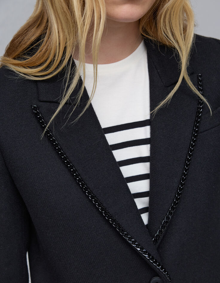Manteau noir col chaîne-gourmette Femme-6