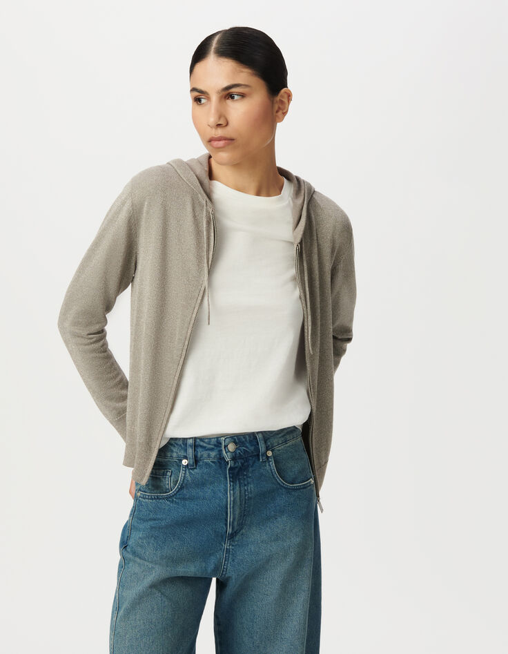 Cardigan sésame tricot pailleté motif chevrons ajouré dos Femme-2