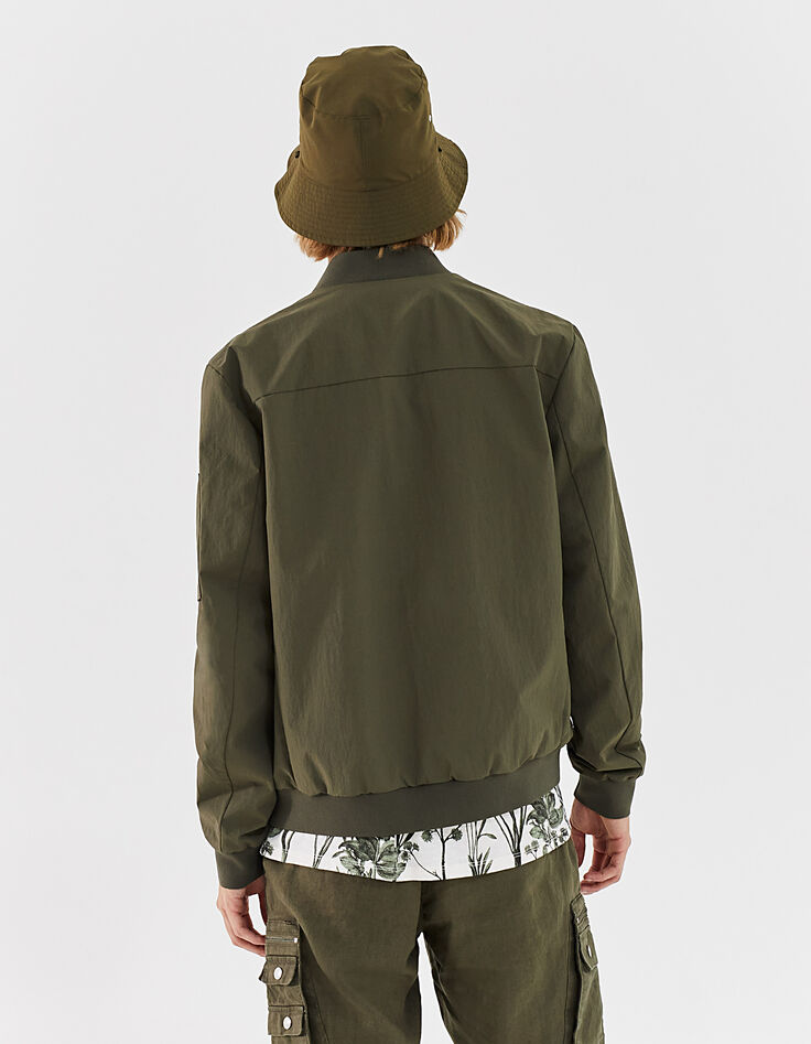 Men’s khaki nylon bomber jacket with zipped pockets-3
