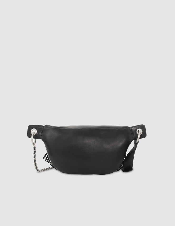 Women’s black leather fringed 1440 Belt Pocket bag-4