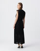 Robe longue noire plissée volants dentelle Femme-2