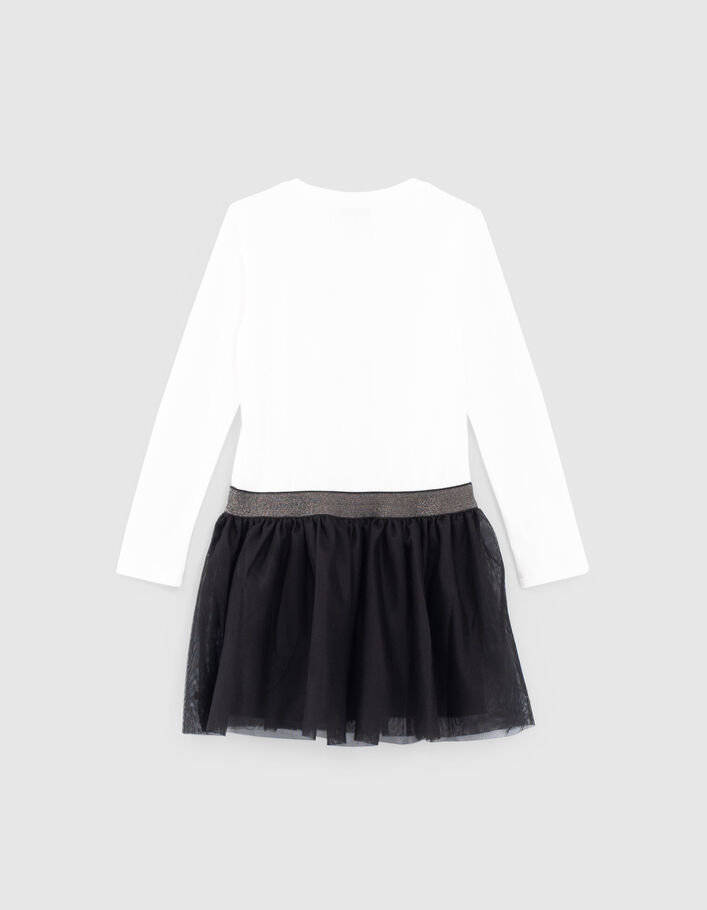 Girls’ off-white mixed-fabric dress with black tutu - IKKS