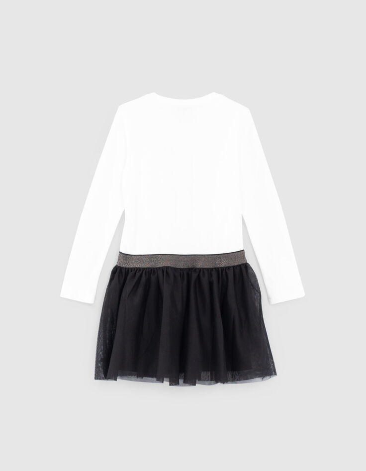 Wei&szlig;es M&auml;dchenkleid aus Mischgewebe mit schwarzem Tutu-3