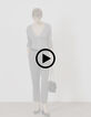 Elegante Cárdigan de lúrex gris calado para Mujer-9