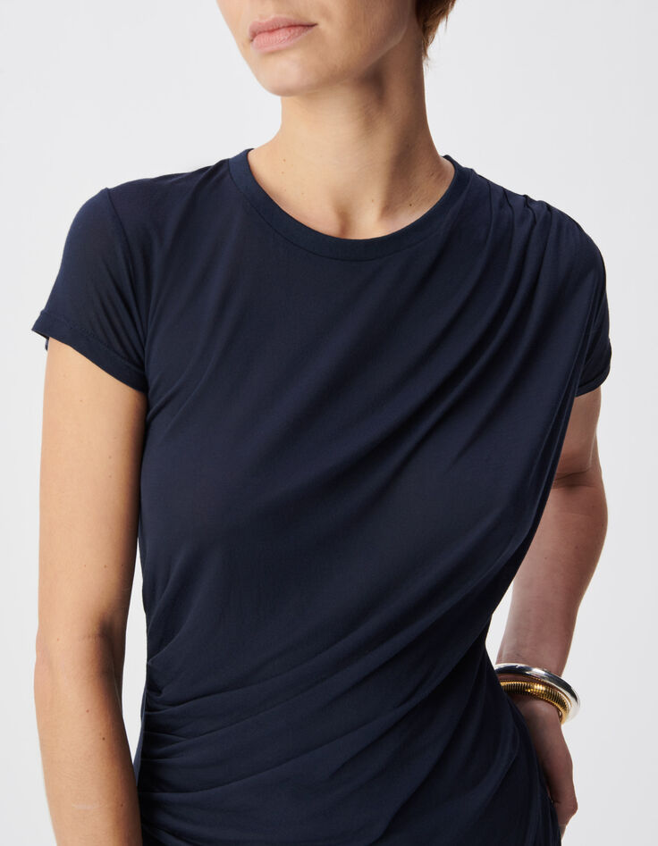 Tee-shirt manches courtes marine fronces c&ocirc;t&eacute;s Femme-4