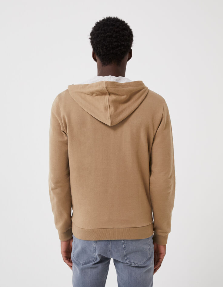 Cardigan beige molleton à capuche Homme-4