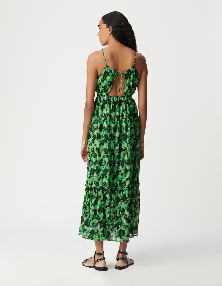 Robe longue verte imprimé abstrait Femme-2