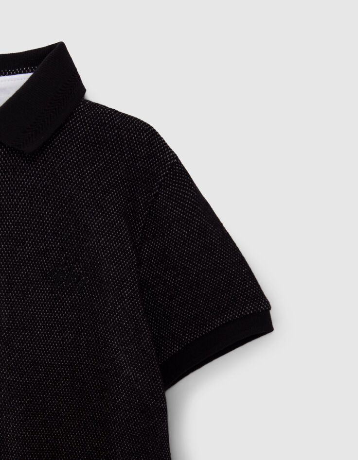 Polo noir trompe-l'oeil col chemise blanc gar&ccedil;on-4