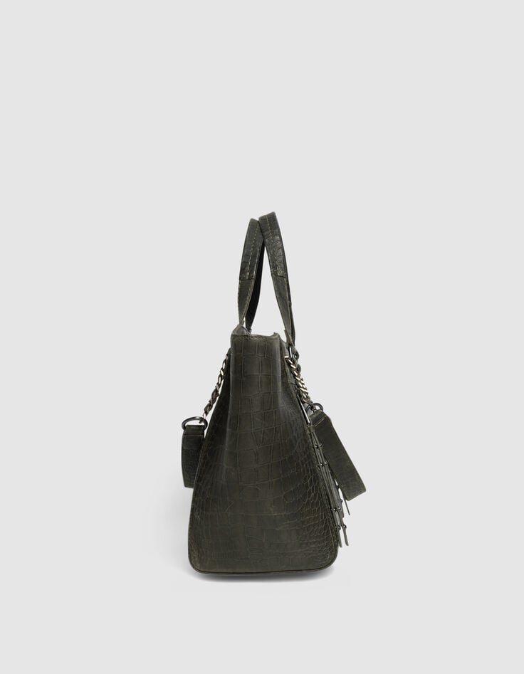 Khaki Cabas-Tasche 1440 Leder Kroko-Effekt Größe M Damen-5
