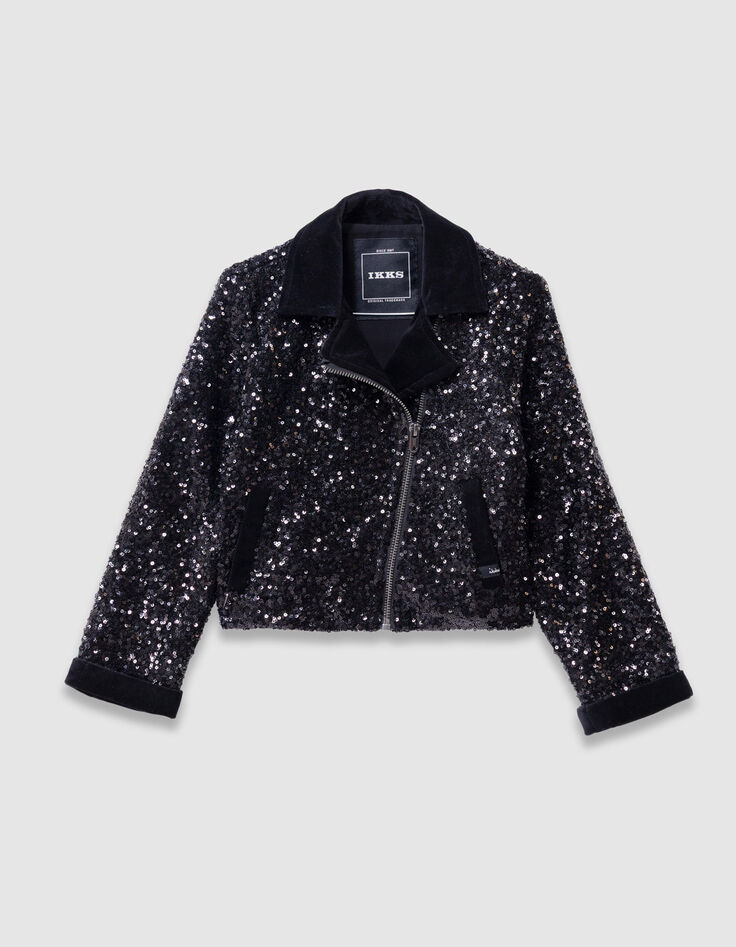 Girls’ black sequinned biker jacket-4 Girls’ black sequinned biker jacket-4