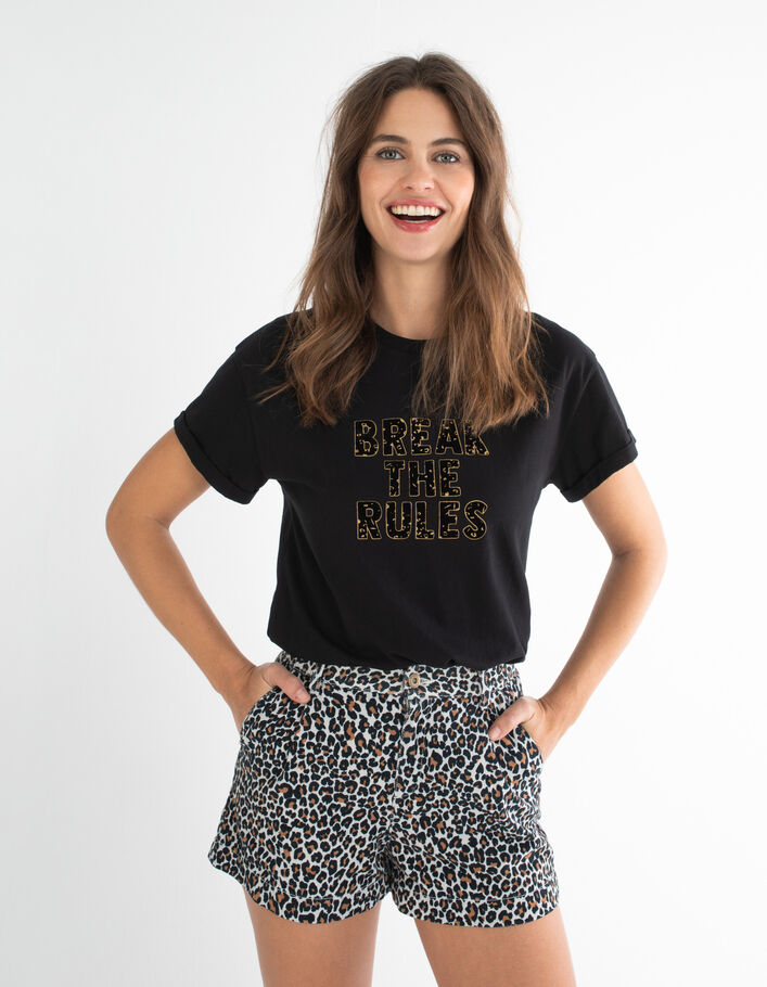 I.Code fawn leopard print denim shorts - I.CODE