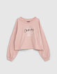 Tee-shirt rose poudr&eacute; &agrave; message fille-1
