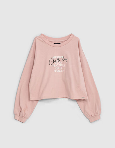 Tee-shirt rose poudr&eacute; &agrave; message fille - IKKS
