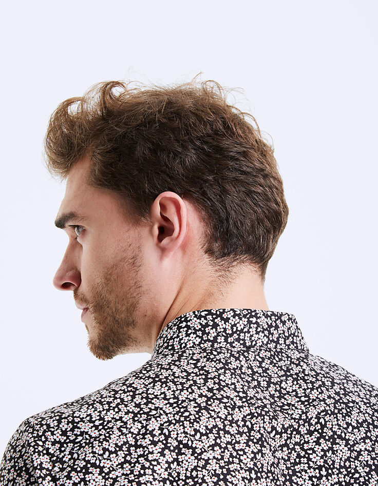 Men&rsquo;s black floral print slim shirt-5
