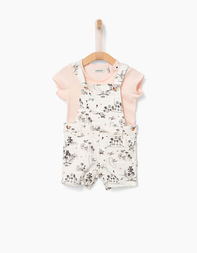 Conjunto camiseta rosa y peto bebé niña - IKKS