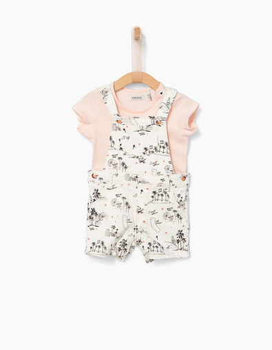 Baby girls' pink T-shirt and dungarees outfit - IKKS