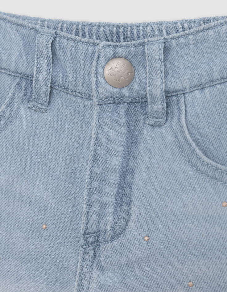 Waterless blue denim shorts with deep dye effect for girl-5