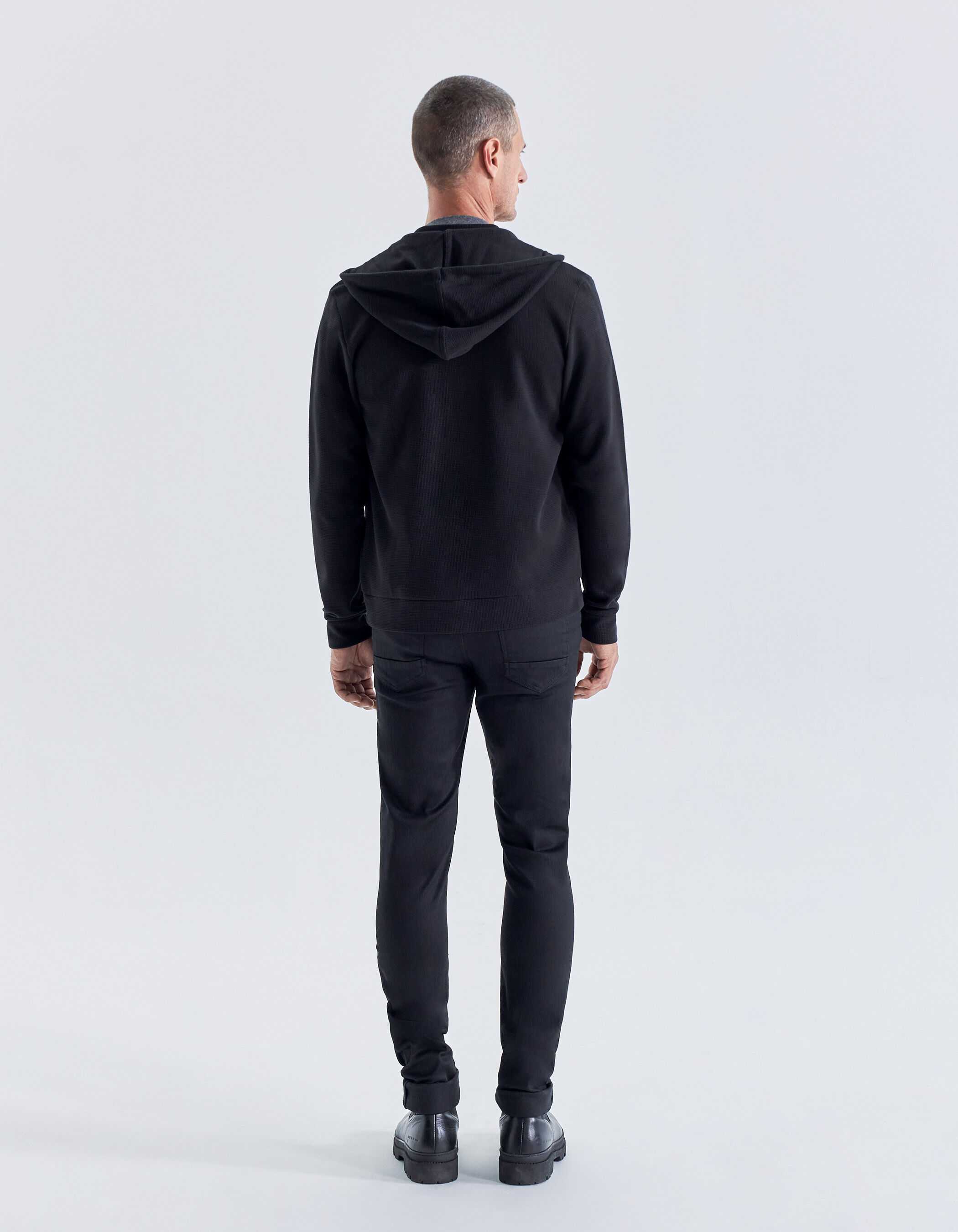 Men s black waffle knit hooded cardigan