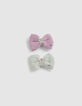 Girls&rsquo; violet and aqua green bow snap hair clips-1
