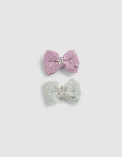 Girls&rsquo; violet and aqua green bow snap hair clips - IKKS