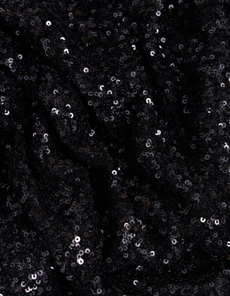 Top noir broderies sequins manche trompette Femme-7 Top noir broderies sequins manche trompette Femme-7