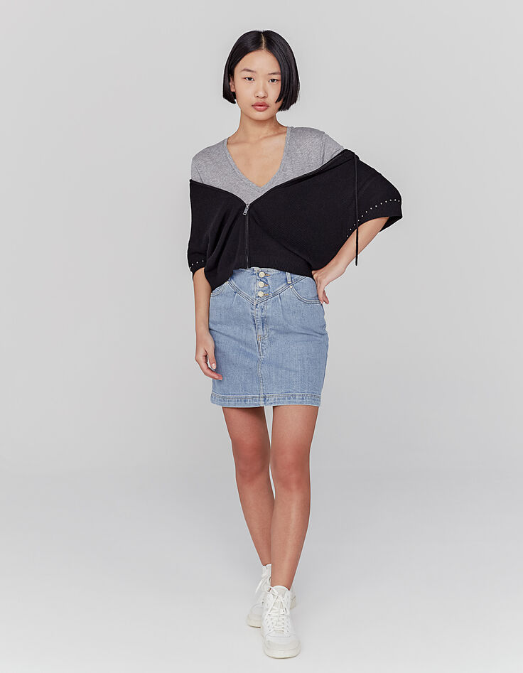 Women’s black beaded hooded short-sleeve cardigan-6