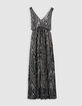 Mujer maxi vestido negro con estampado de espiga-6
