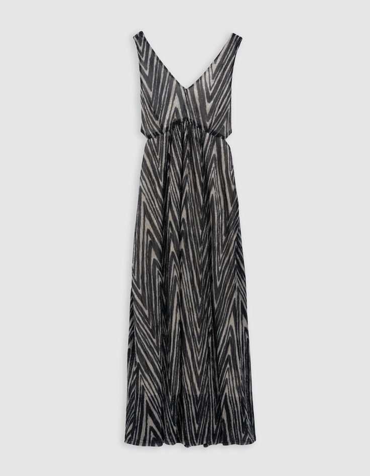 Mujer maxi vestido negro con estampado de espiga-6