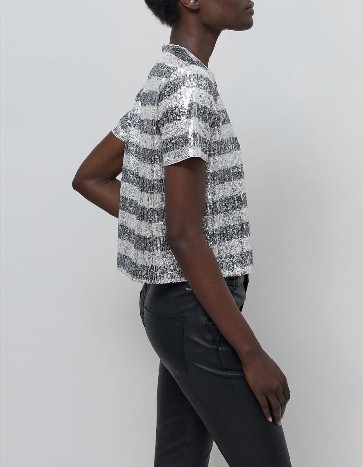 Top motif rayures brodées sequins Femme-4