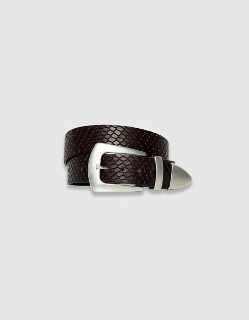 Ceinture large marron cuir embossé effet python Femme - IKKS