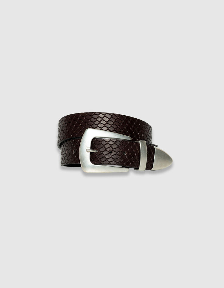 Ceinture large marron cuir embossé effet python Femme-1 Ceinture large marron cuir embossé effet python Femme-1